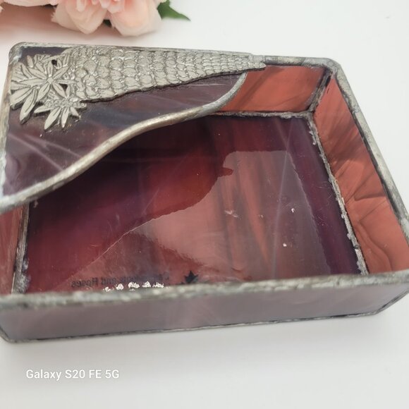 Purple Lead Stained Glass Trinket Dish or Business Card Holder - Picture 3 of 11